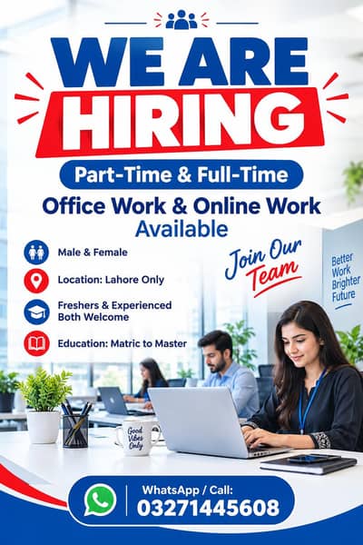 WE ARE HIRING MALE FEMALE FOR OFFICE JOB