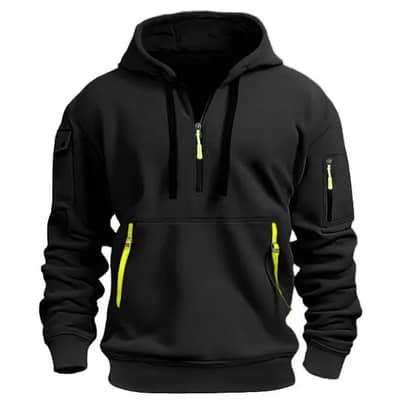 Men's Black Winter Hoodie – Zip Pockets