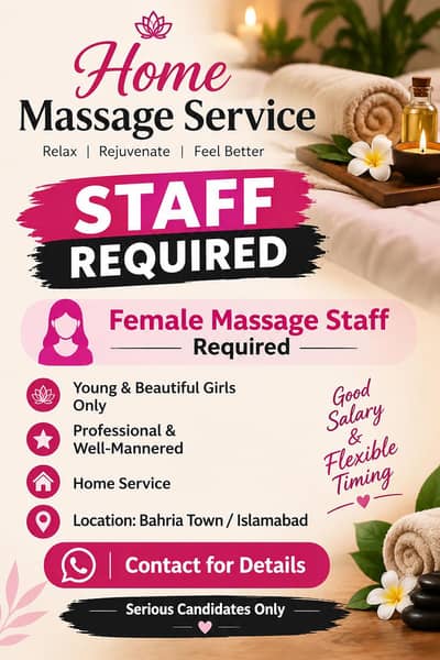Title: Female Spa Staff Required  | Bahria Town / Islamabad