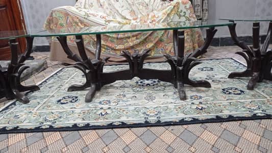3-Piece Glass & SHESHAM Wood Table Set Perfect Condition 03189740406