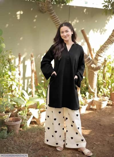 2 piece women stitched cotton lawn plain shirt and trouser