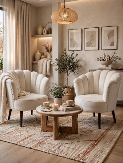 Pair of off white coffee chairs for drawing room
