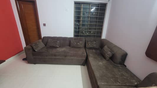L shape sofa slightly used, center table and side tables