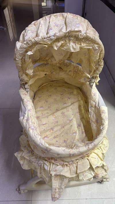 Baby Cot / Bassinet with Canopy and Wheels (Yellow/Cream)