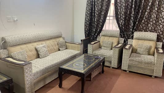 5 Seater Sofa Set – 3 Seater + 2 Single Chairs with Cushions