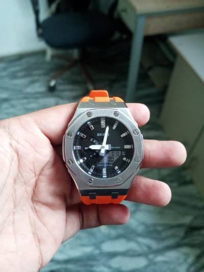 SKMEI Analog Digital Sports Watch | Orange & Silver | New