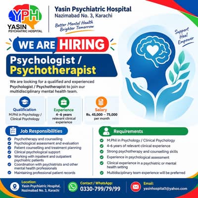Psychologist / Psychotherapist Required – M. Phil | 4–6 Years
