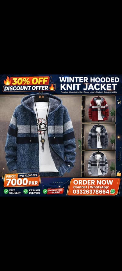 Men's winter fleece lined hoocked jacket K2 _ 4colours available