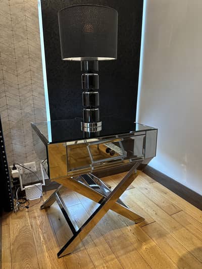 Luxury Mirrored Bedside Tables Pair - Chrome X-Legs, Excellent Cond
