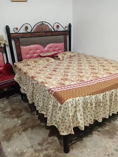 iron bed with mattress and 5 sitter sofa