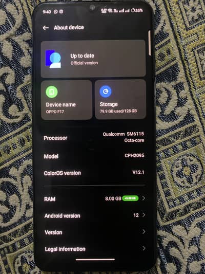 OPPO f17 8 ram 128 storage snapdragon processor