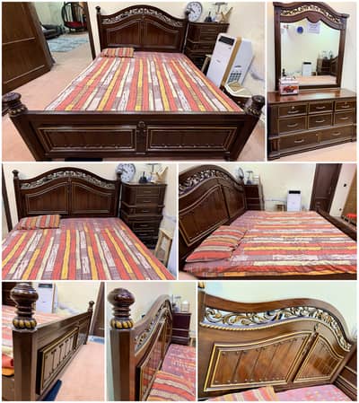 Solid Wood King Size Bed with Dressing Table, Heavy Original Wood