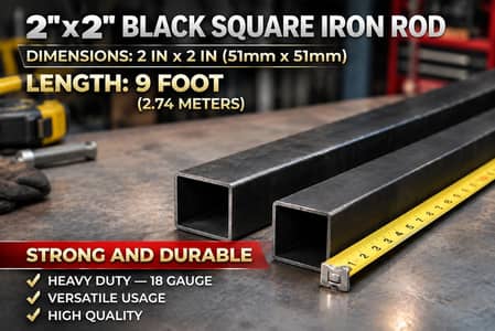 2×2 Black Square Iron Rod 9ft Heavy-Duty | Cage Making & Construction