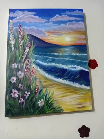 Handmade Beautiful Beach Sunset Canvas Painting - Hand Painted