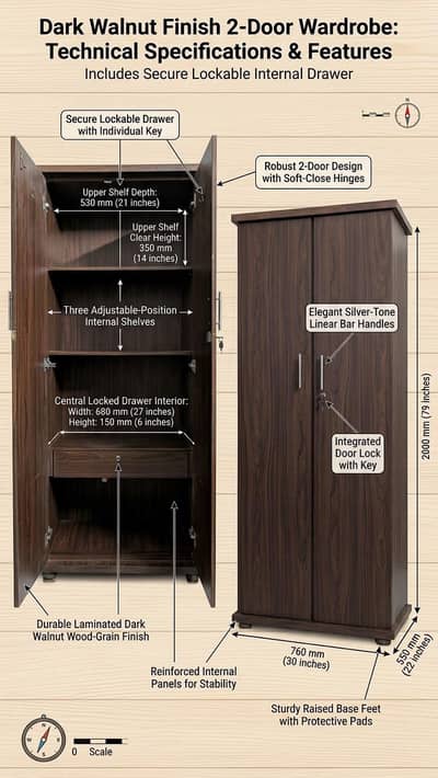 Dark Walnut and Light Wood 2 Door Wardrobes