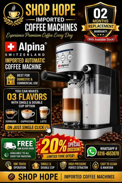 Switzerland Imported Automatic Alpina Coffee Machine. (Free Delivery).