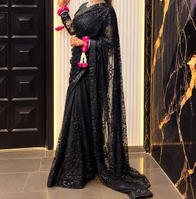 black Korean net saree