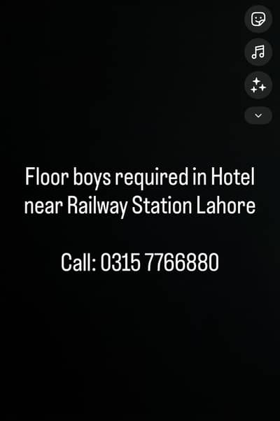 Staff floor boy required for hotel in Lahore (railway station)