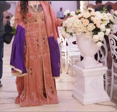 peach and purple embroidered FESTVE DRESS