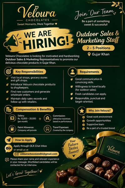 Outdoor Sales & Marketing Staff Required – Veloura Chocolates