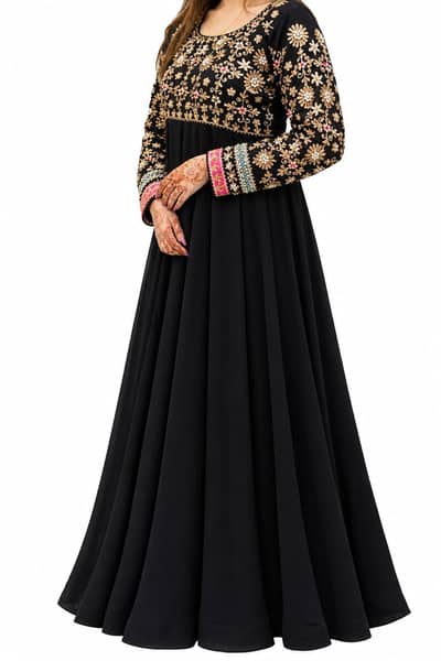 elegant black embroidered Maxi Dress