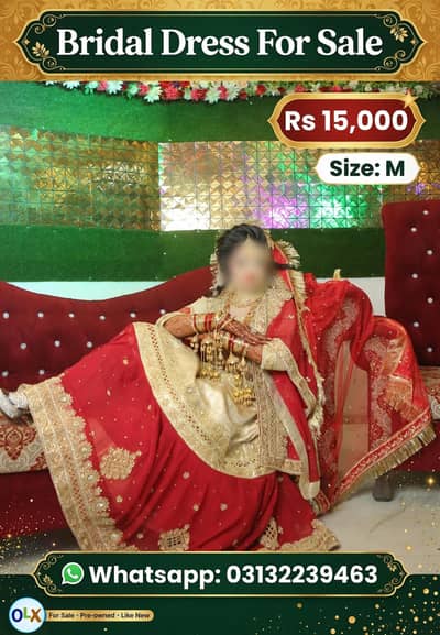 Bridal Red Lehenga Size M - Like New - 15000