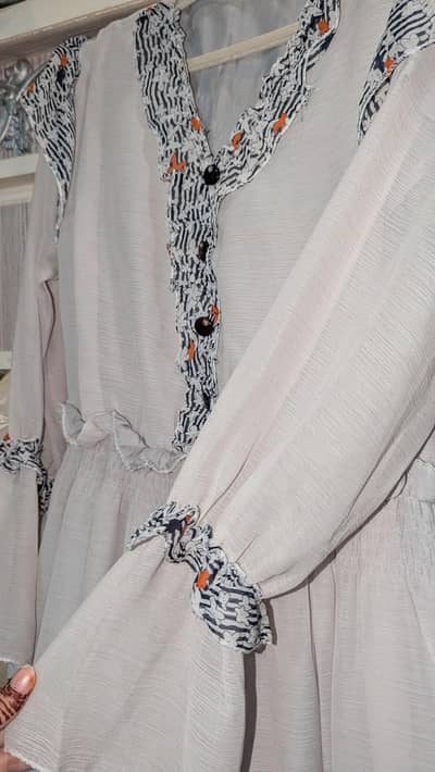 Light Grey Crinkle Chiffon Long Frock