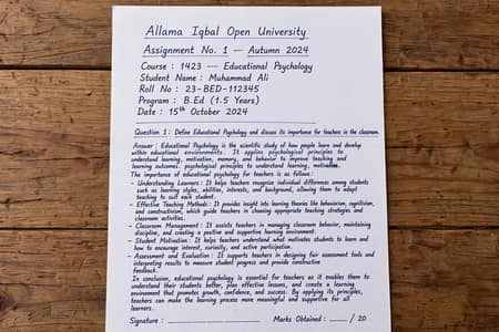 AIOU All Assignments - Neat Handwriting 500 Rs