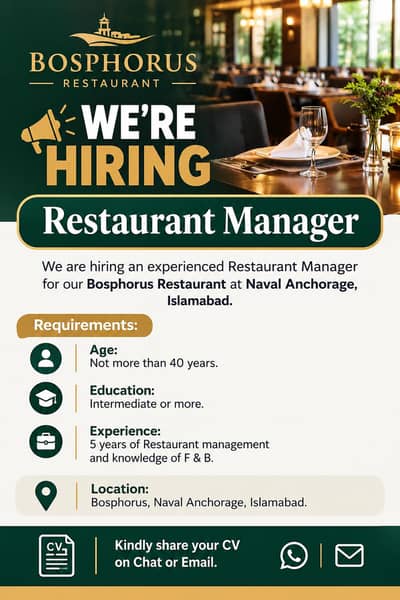 Resturant Manager & Staff Required