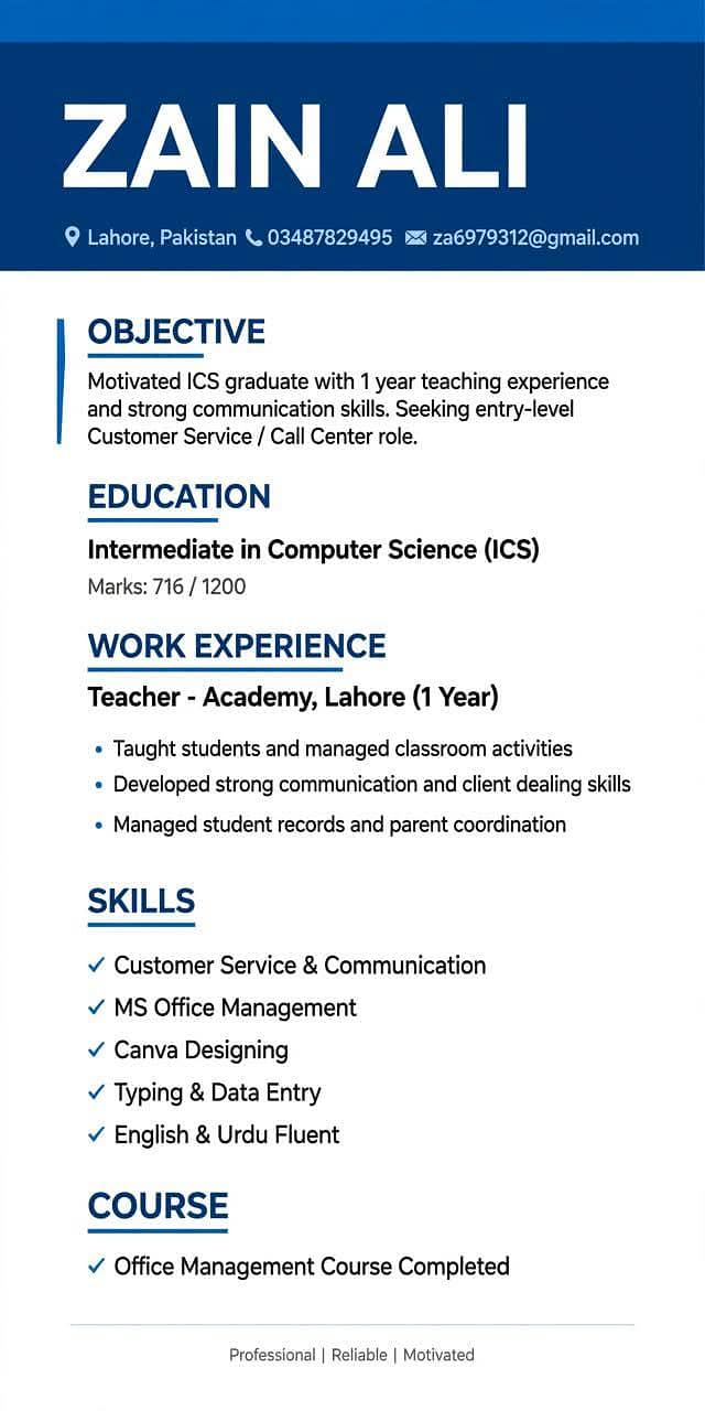 I need job   Education intermediate with ICS 0