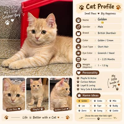 Golden Male Kitten for Sale – 2 Months Old