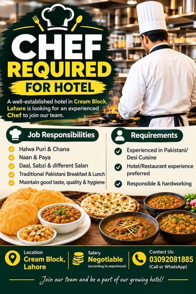 CHEF REQUIRED – HOTEL