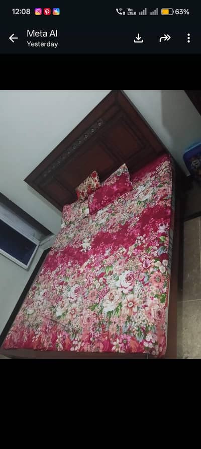 King Size Double Bed with 2 Side Tables Wooden Jhelum