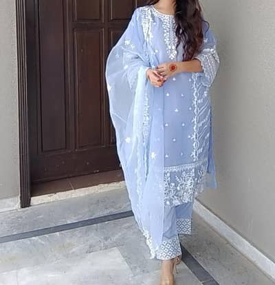 Light Blue Embroidered 3-Piece Suit
