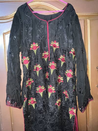 Fully embroidered black 3 piece stitched dress