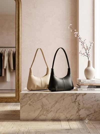 Ladies Shoulder Handbag | Stylish Women’s Bag – Black & Beige