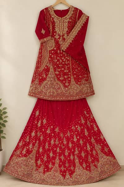 Red Bridal Dress with Gold Embroidery