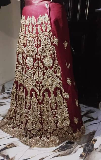 Used Bridal Lehenga | Maroon & Golden Embroidered Wedding Dress