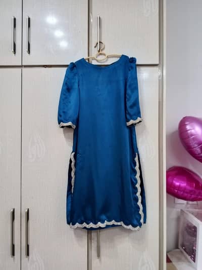 silk blue short shirt and farshu shalwar 3 piece