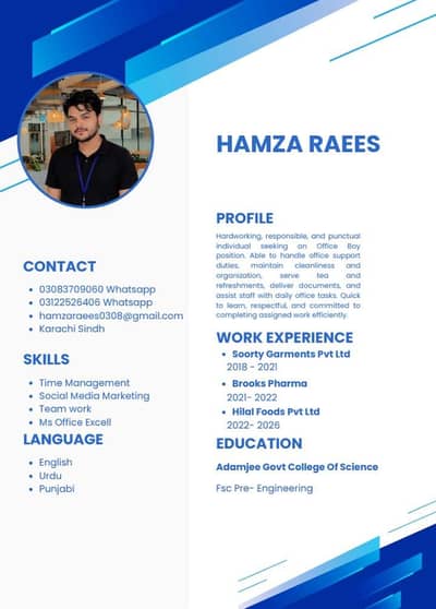 I Need Office Boy/ Helper Job For My Self
