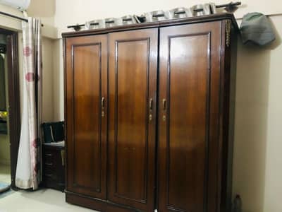 3 Door Solid Sheesham Wood Wardrobe / Almari For Sale