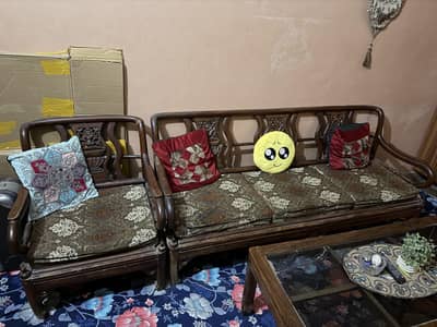 5 seater wooden sofa set & table