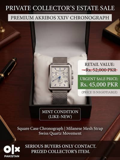 Akribos XXIC Mens Chronograph Watch - Silver Mesh Strap. , Square Dail