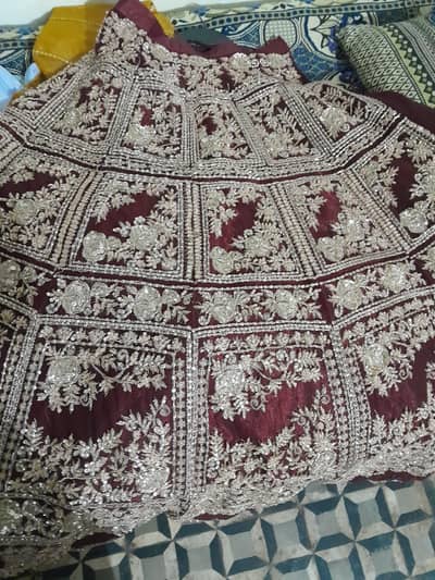 dark mehroon handmade bridal lehnga net stuff