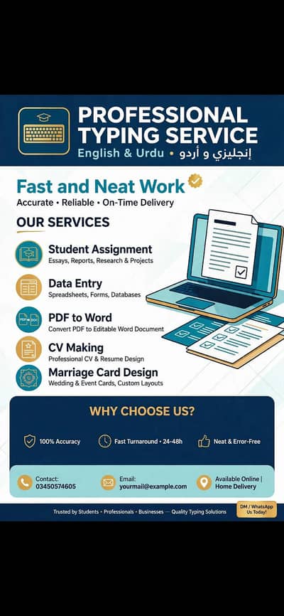 professional typing service English ,Urdu fast delivery's