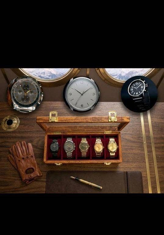 Premium Wooden Watch Box 5 Slots , Sheesham Wooden Watch Organizer with Glass Lid , Watch Case Box , Watch Organizer Box.