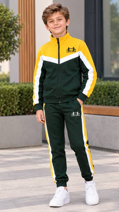 Premium Kids Winter Tracksuit – London Bridge Brand (Dark Green & Yell