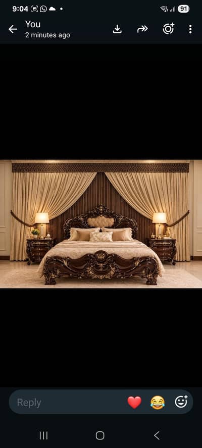 pure wood almost new bed set with side tables and matching curtains