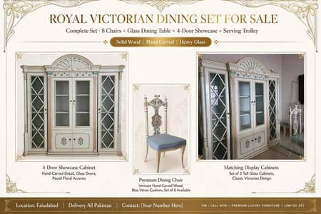 dinning table with tea trolly and cupboard