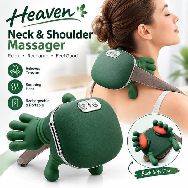 Rechargeable Neck, Back & Shoulder Massager | Wireless Heated & Relaxing Human Hand Stimulated Fingers Massager | Deep Tissue Hand Kneading and Heat Therapy Massage Muscles Relaxation